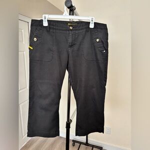 Lole Black Cropped Stretch Jeans with Subtle Yellow Trim